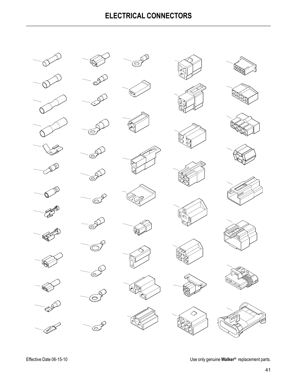Electrical connectors, Replacement parts | Walker MC (20 HP) User Manual | Page 43 / 60