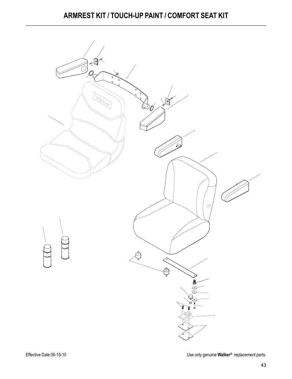 Armrest kit / touch-up paint / comfort seat kit, Replacement parts | Walker MC (20 HP) User Manual | Page 45 / 60