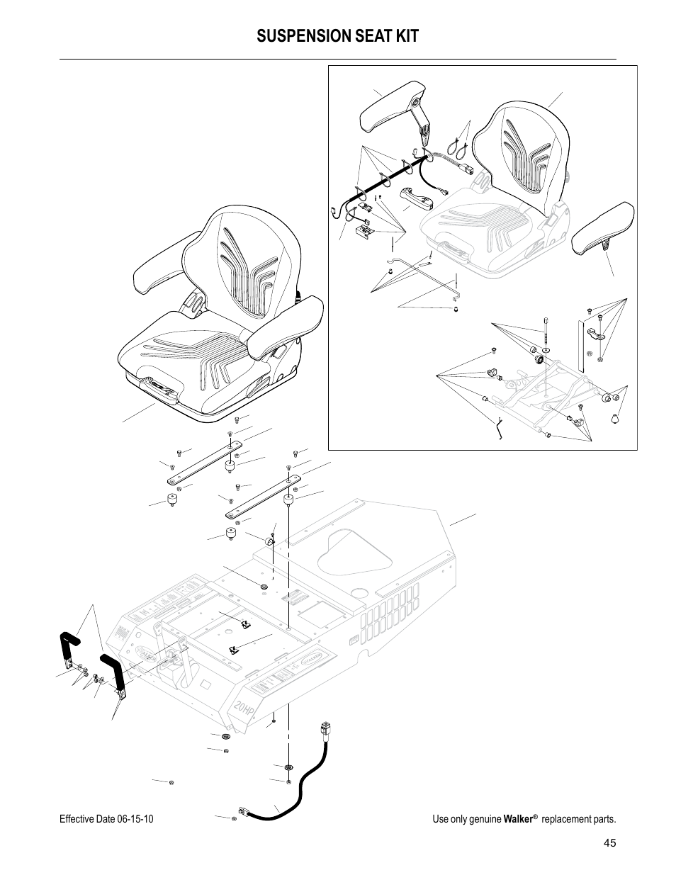 Suspension seat kit, Replacement parts | Walker MC (20 HP) User Manual | Page 47 / 60