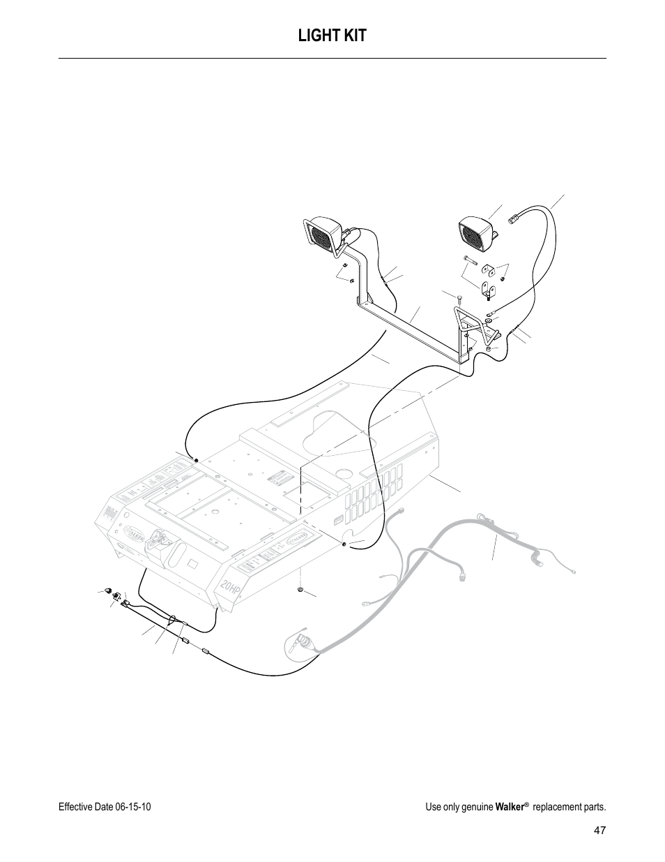 Light kit, Replacement parts | Walker MC (20 HP) User Manual | Page 49 / 60
