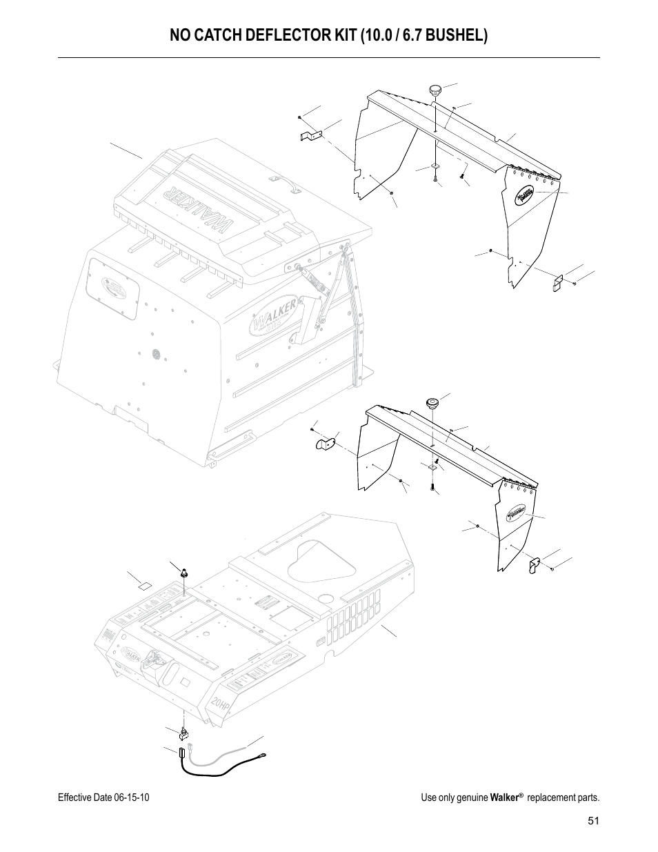 No catch deflector kit (10.0 / 6.7 bushel), Replacement parts | Walker MC (20 HP) User Manual | Page 53 / 60