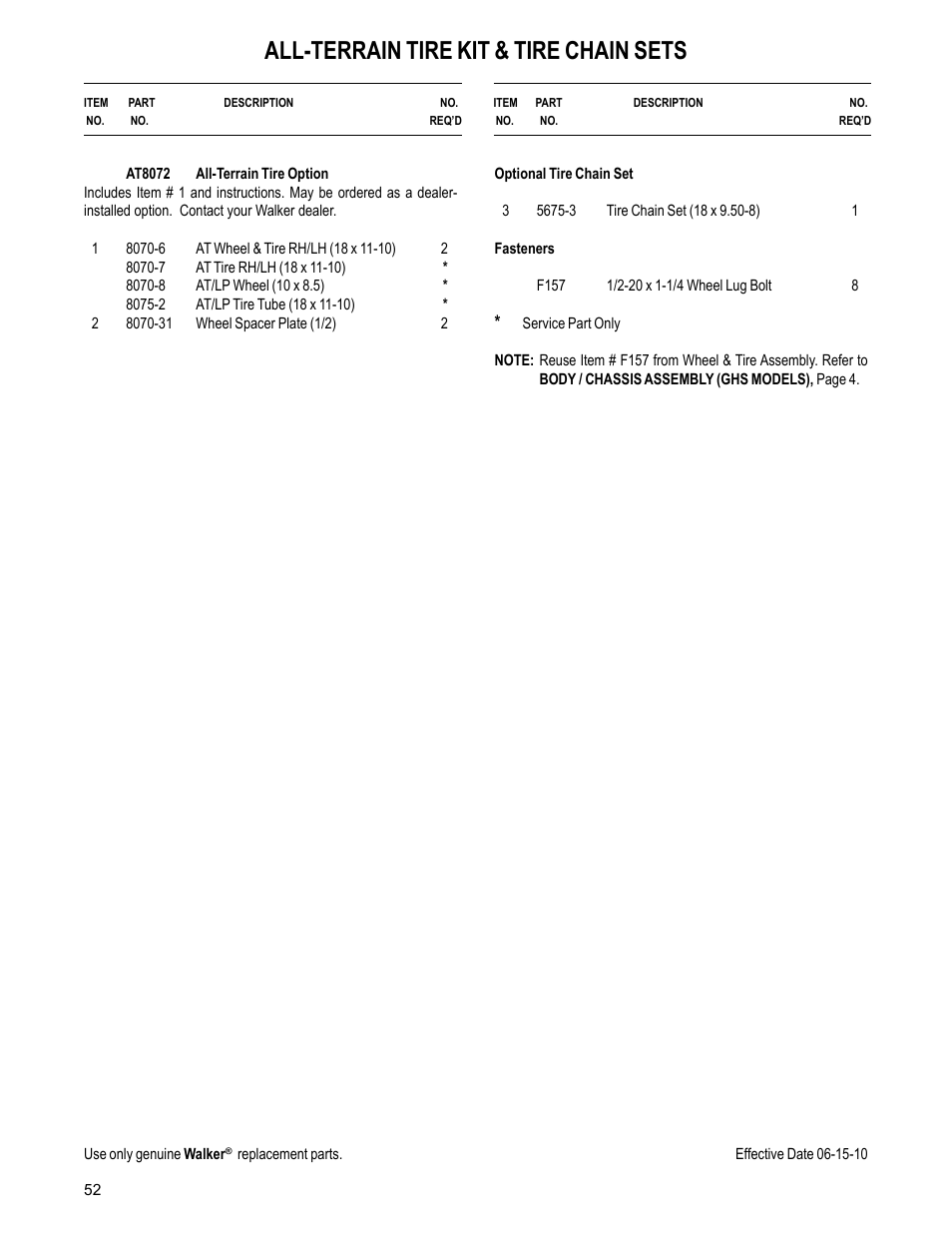 All-terrain tire kit & tire chain sets | Walker MC (20 HP) User Manual | Page 54 / 60