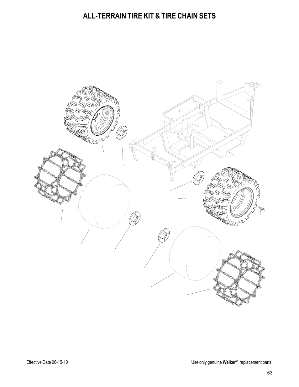 All-terrain tire kit & tire chain sets, Replacement parts | Walker MC (20 HP) User Manual | Page 55 / 60