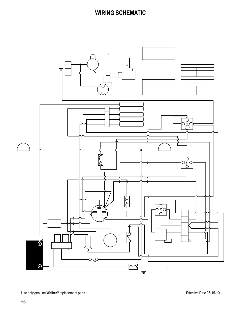 Wiring schematic, 56 use only genuine walker | Walker MC (20 HP) User Manual | Page 58 / 60