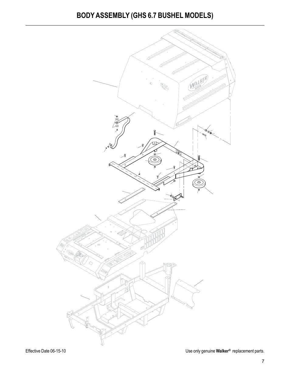 Body assembly (ghs 6.7 bushel models), Replacement parts | Walker MC (20 HP) User Manual | Page 9 / 60