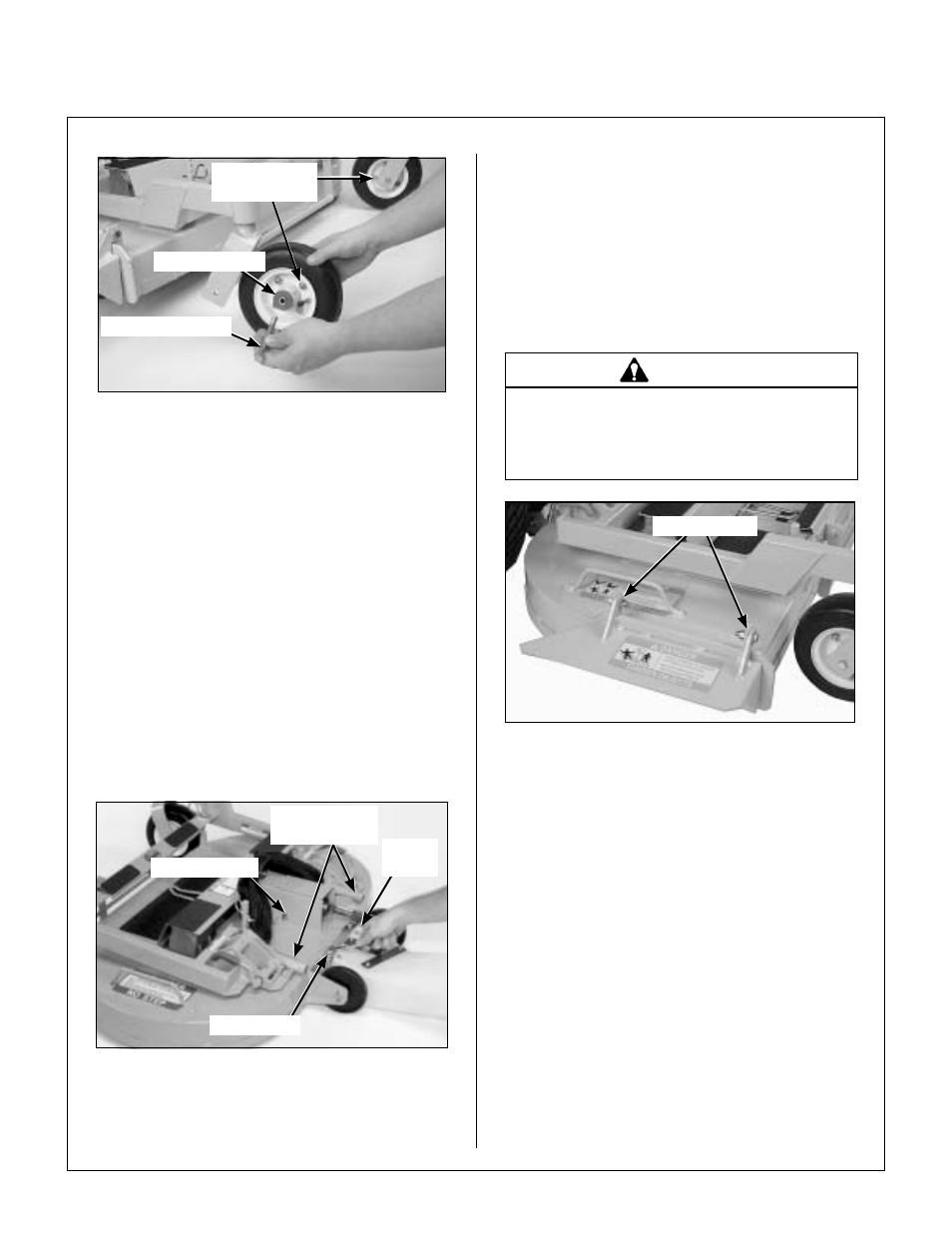Deck caster wheel installation, Pto shaft guard installation, Tilt-up roller wheel installation | Assembly instructions | Walker MC (18 HP) User Manual | Page 22 / 72