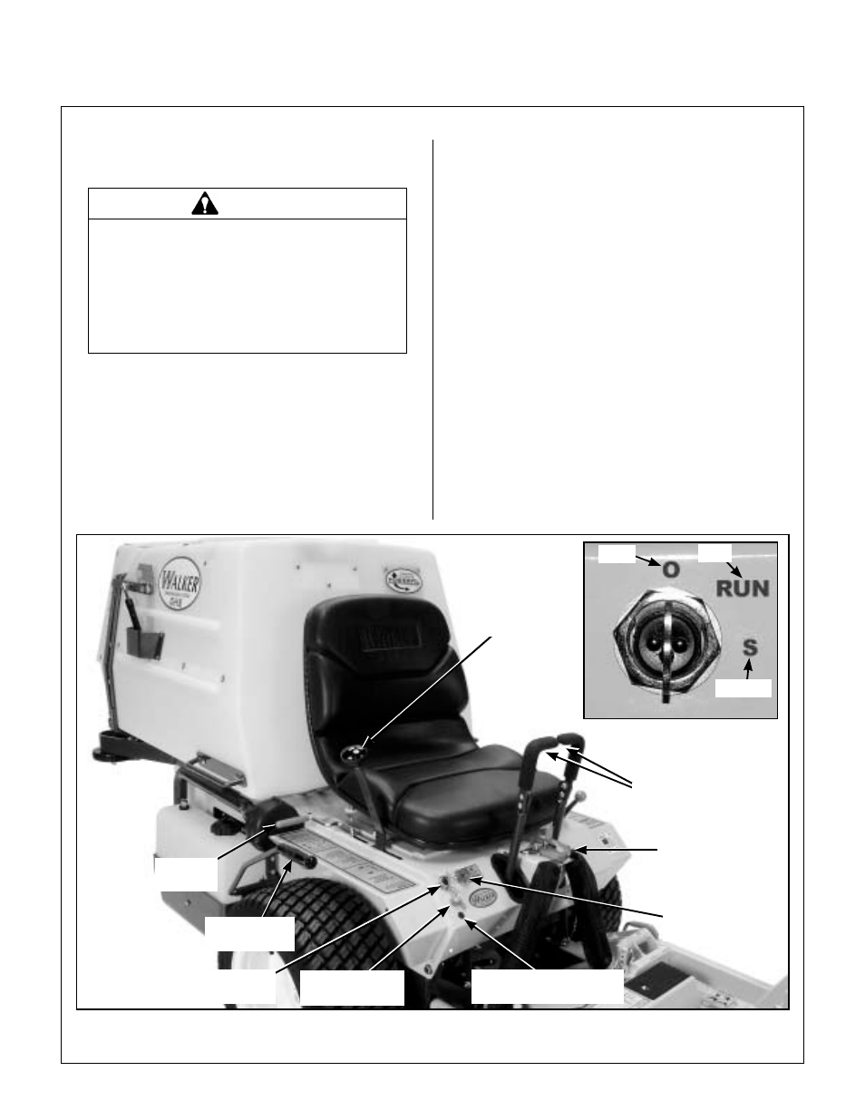 Operating instructions, Control identification, location, and function, Ignition switch | Engine choke, Operating controls | Walker MC (18 HP) User Manual | Page 28 / 72
