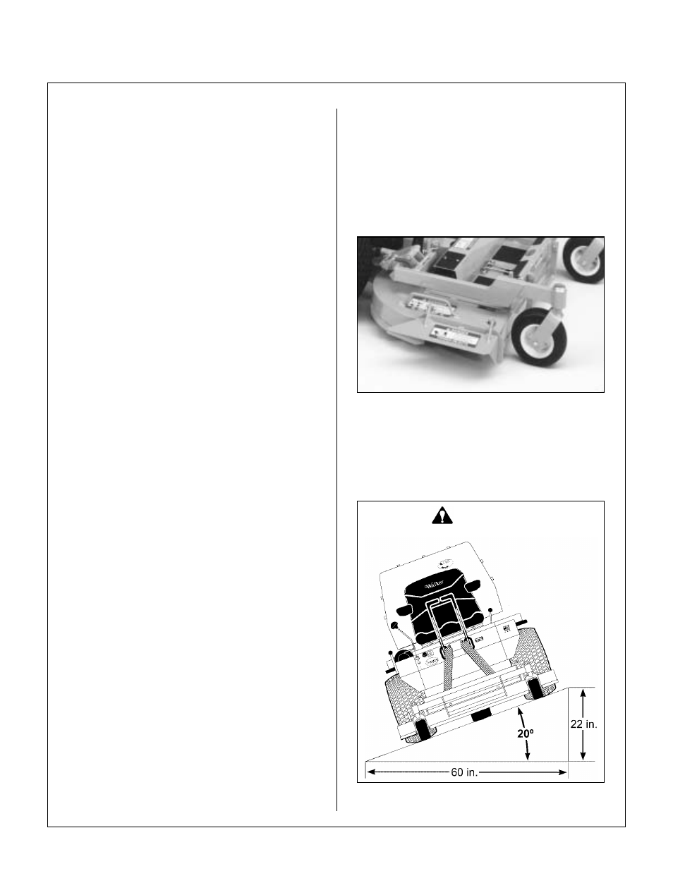 Recommendations for mowing, Side discharge shield in lowest position, Maximum recommended side slope | Operating instructions | Walker MC (18 HP) User Manual | Page 37 / 72