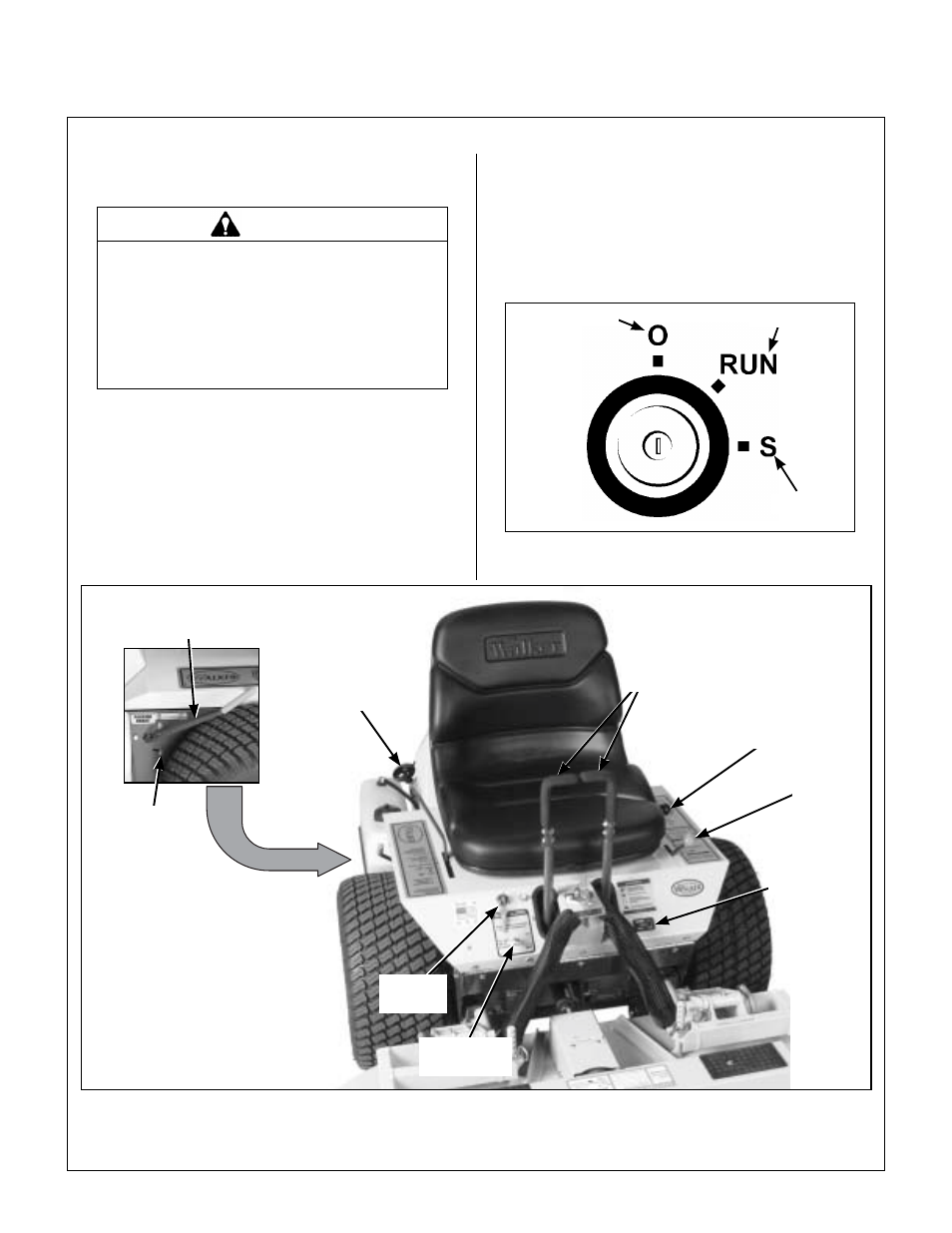 Operating instructions, Control identification, location, and function, Ignition switch | Operating controls | Walker MB (18 HP) User Manual | Page 26 / 72
