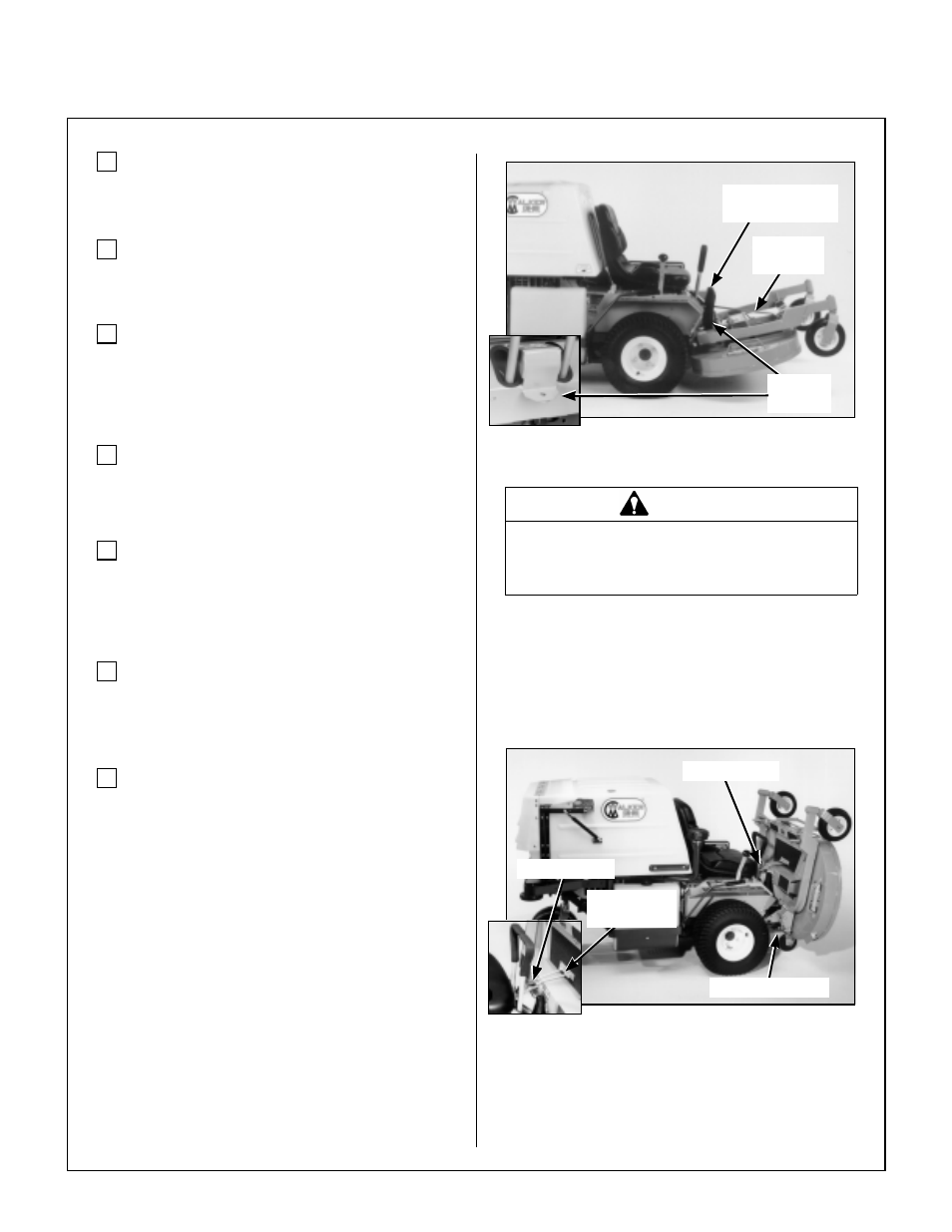 Body bracket, Deck secured in up position (non-tilting), Deck lock lever | Deck secured in tilt-up position, Tilt-up hook on deck, Tilt-up latch, Assembly instructions, Danger | Walker MT User Manual | Page 26 / 92