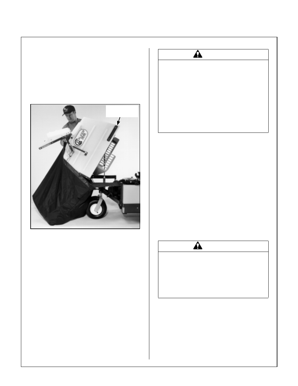 Catcher lift/ dump handle, Dumping catcher into dump bag, Power dump option | Operating instructions | Walker MT User Manual | Page 46 / 92