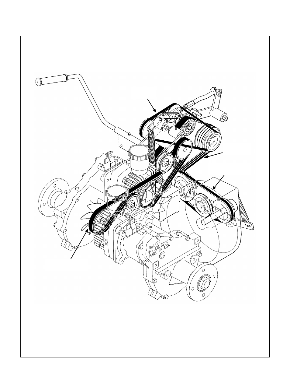 Jackshaft drive belt, Engine pto belt, Hydrostatic ground drive belt | Ghs blower belt (ghs model only), Belt locations, Maintenance instructions | Walker MT User Manual | Page 68 / 92
