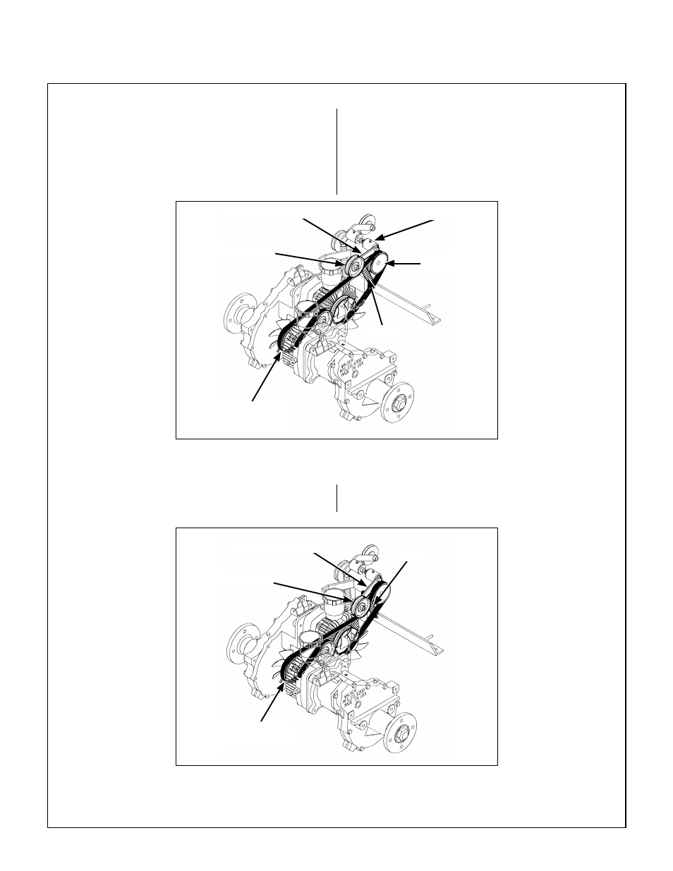 Hydrostatic ground drive belt, Idler pulley, Jackshaft | Belt tightener arm, Spring, Transmission drive pulley, Hydrostatic ground drive belt assembly (engaged), Maintenance instructions | Walker MT User Manual | Page 72 / 92