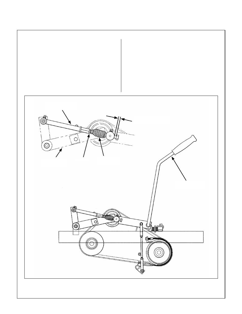 Blade clutch (pto), Clutch engagement/belt tension, Clutch actuator rod | Pto belt tightener arm, Locknut, 1/4 in. to 3/8 in. (6.35 mm to 9.53 mm), Blade clutch lever engaged, Spring compressed, Pto clutch engaged, Maintenance instructions | Walker MT User Manual | Page 78 / 92