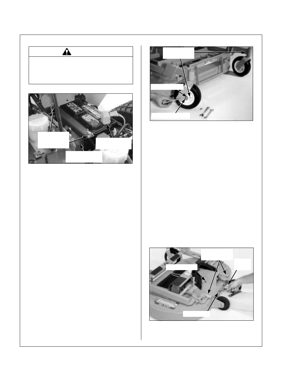 Battery installation, Mower deck assembly, Deck caster wheels installation | Assembly instructions | Walker MT User Manual | Page 26 / 100