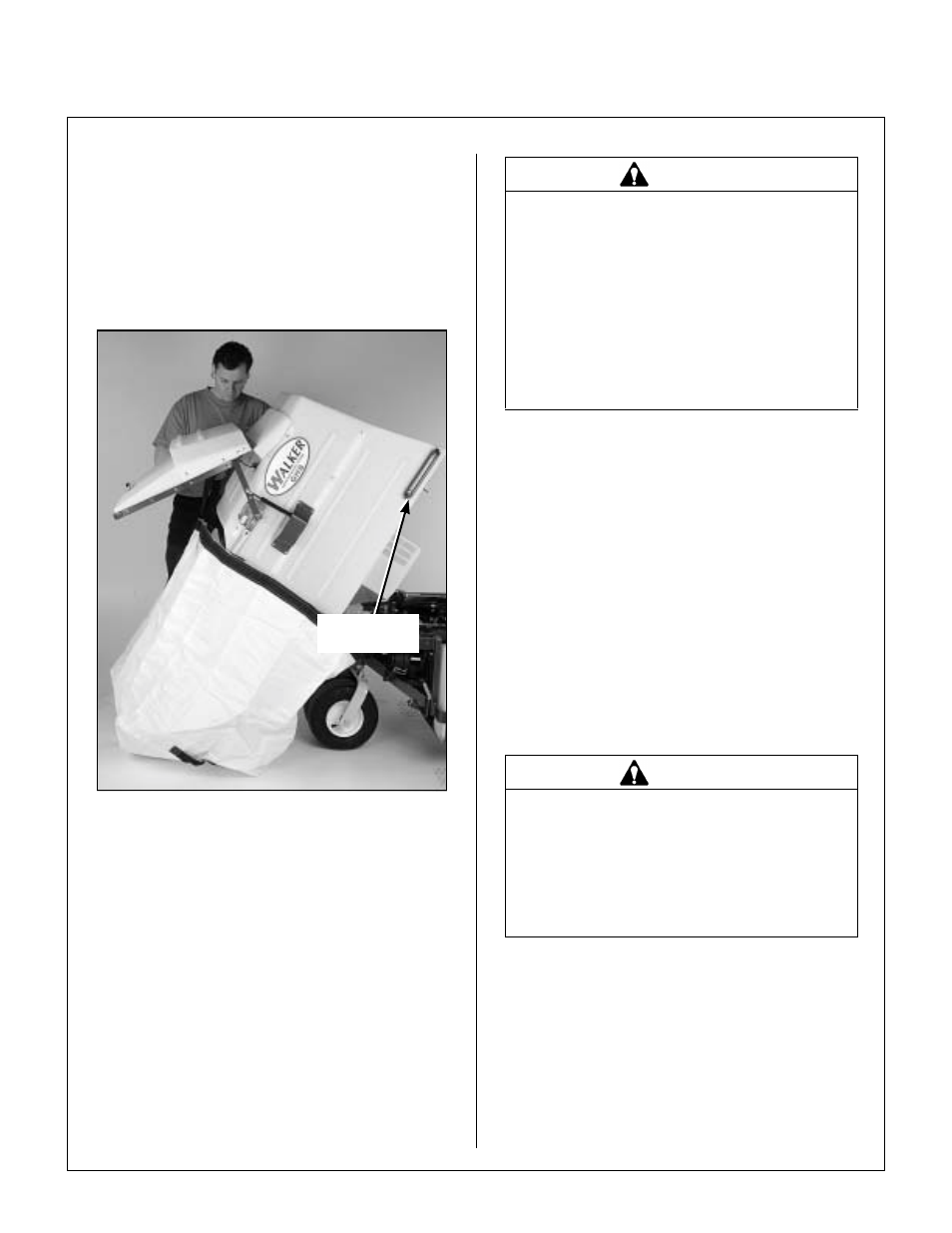 Dumping catcher into dump bag, Power dump option, Operating instructions | Walker MT User Manual | Page 52 / 100