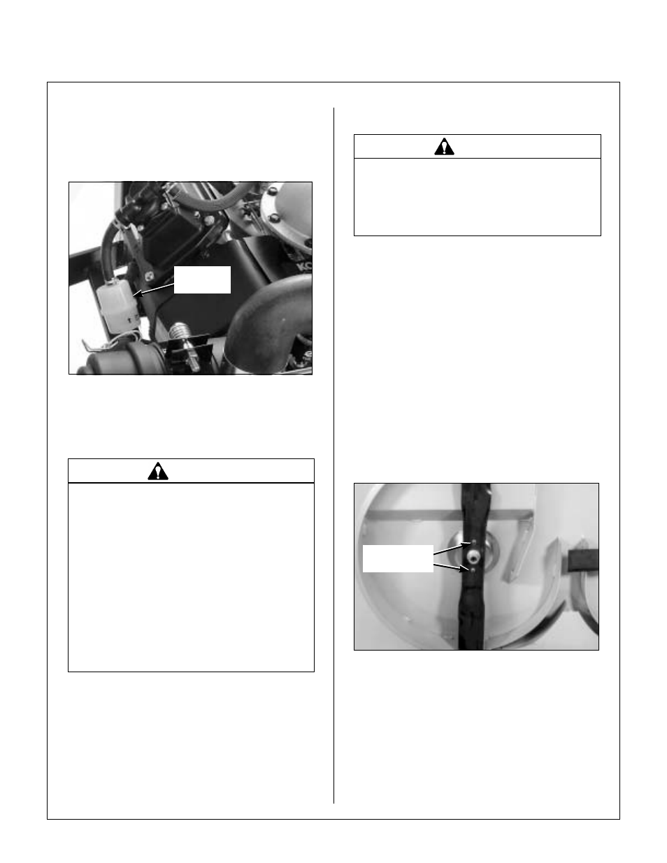 Fuel filter - model mt and mtl, Fuel filter location, Fuel filter - mtefi | Blade overload shear bolts, Cutting blade shear bolts, Maintenance instructions | Walker MT User Manual | Page 79 / 100