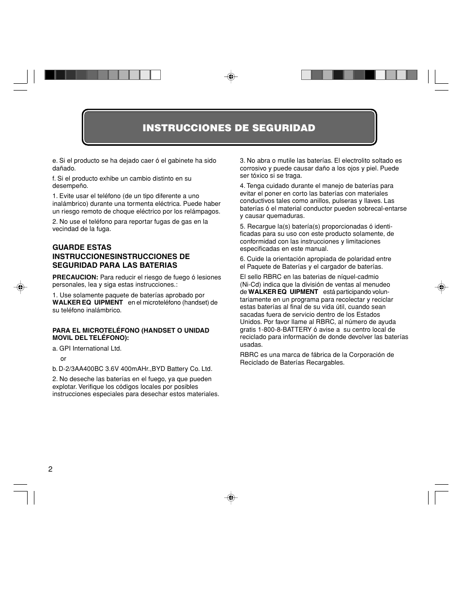 Instrucciones de seguridad | Walker W-400 User Manual | Page 19 / 48