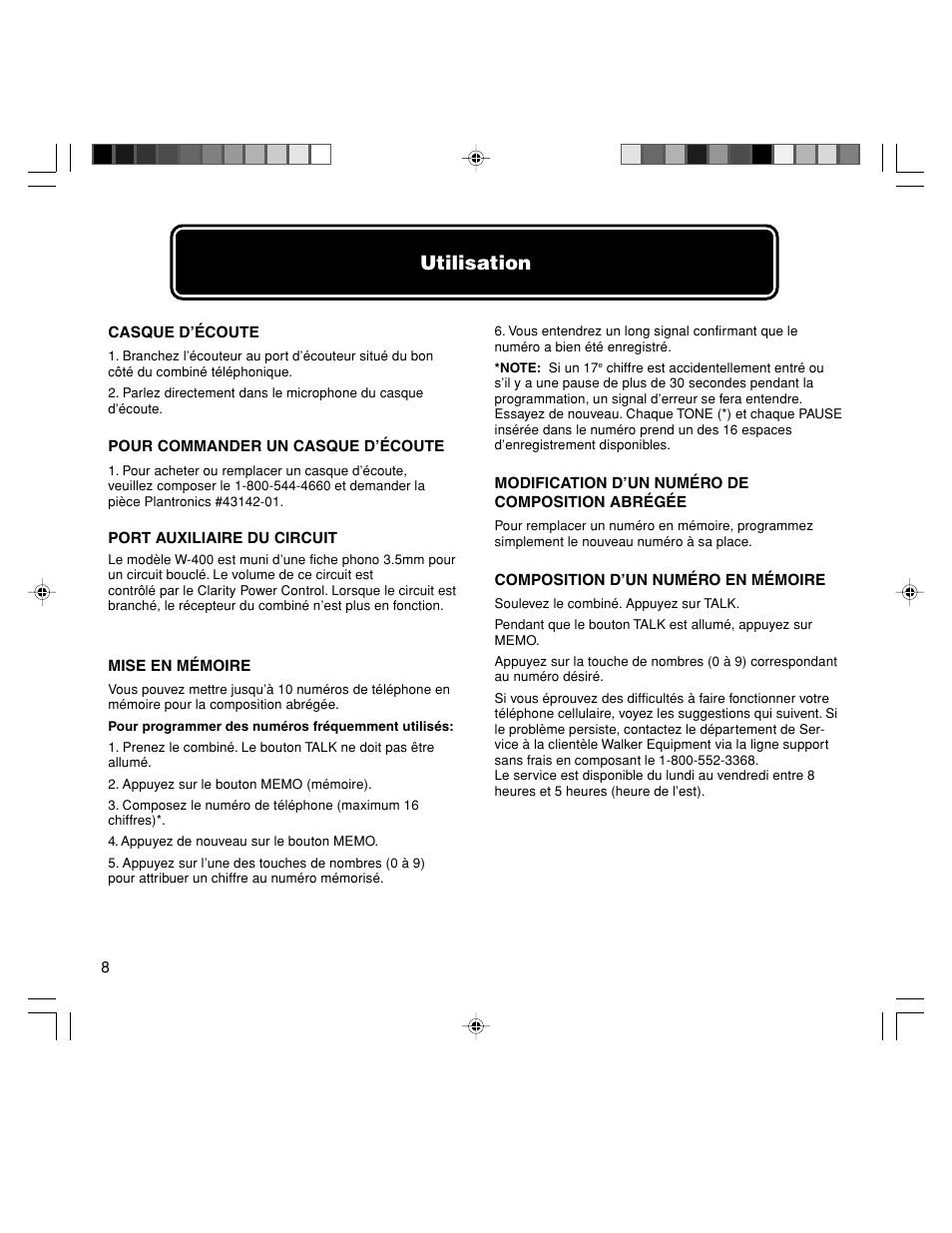 Utilisation | Walker W-400 User Manual | Page 42 / 48