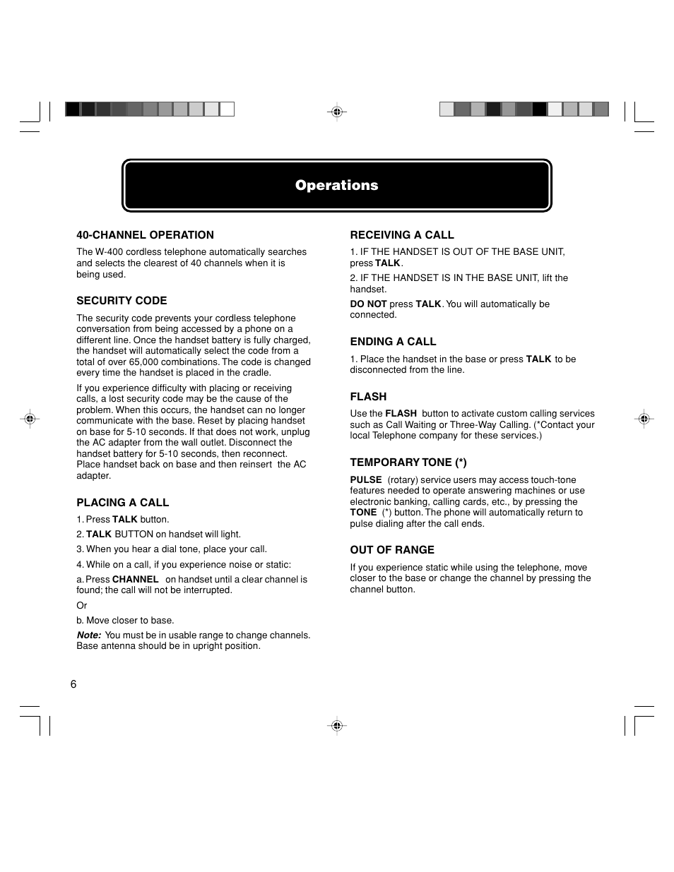 Operations | Walker W-400 User Manual | Page 8 / 48