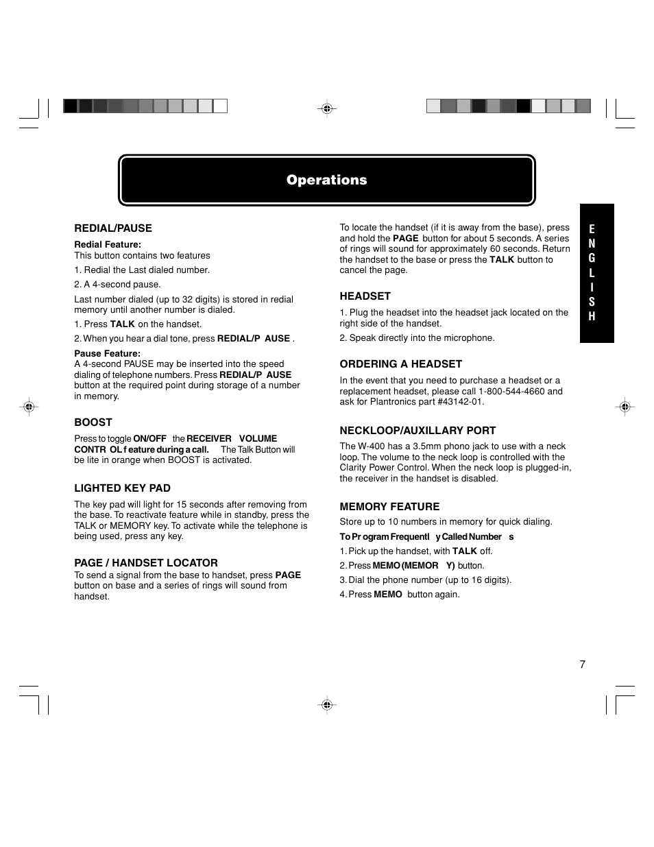 Operations | Walker W-400 User Manual | Page 9 / 48