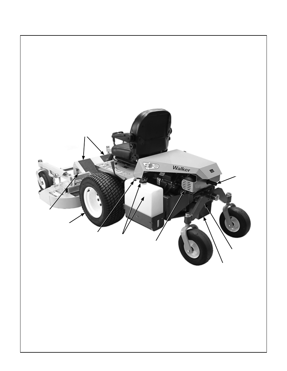 Rear view and left side view, Component identification | Walker MBSSD (27 HP) User Manual | Page 11 / 84