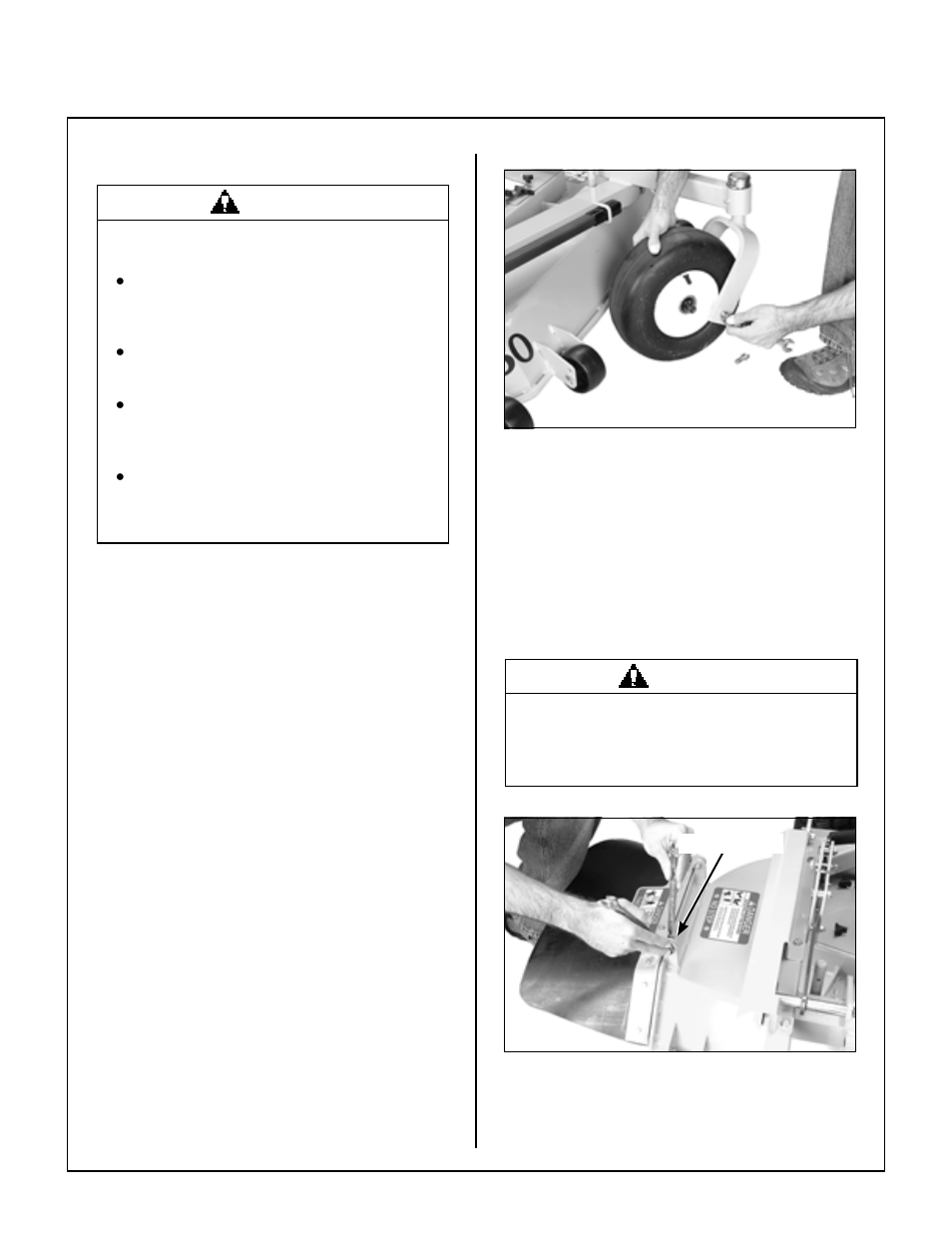 Battery charging, Mower deck assembly, Deck caster wheels installation | Deck caster wheel installation, Deck discharge shield installation, Assembly instructions | Walker MBSSD (27 HP) User Manual | Page 20 / 84