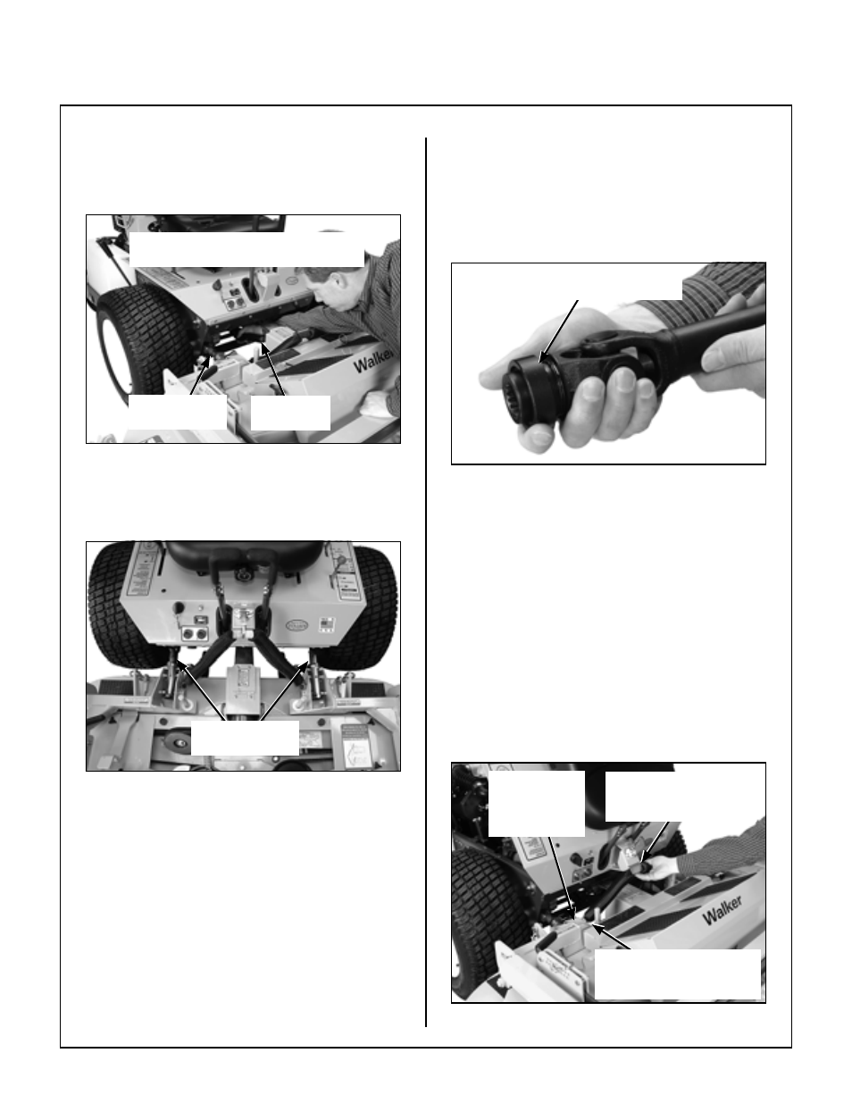 Mower deck installation (pto shaft connection), Mower deck installation, Coupler ring “locked” position | Deck counterweight spring installation, Assembly instructions | Walker MBSSD (27 HP) User Manual | Page 22 / 84