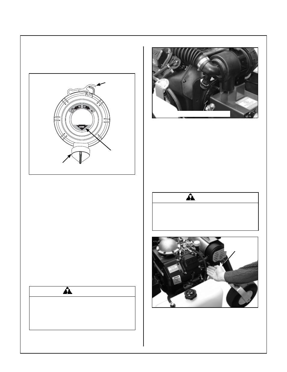 Proper orientation of air cleaner cover, Engine cooling system, Air intake system | Keep engine screen clean, Cylinder head cooling fins, Cooling system airflow, Maintenance instructions, Cleaning, Caution, Danger | Walker MBSSD (27 HP) User Manual | Page 47 / 84