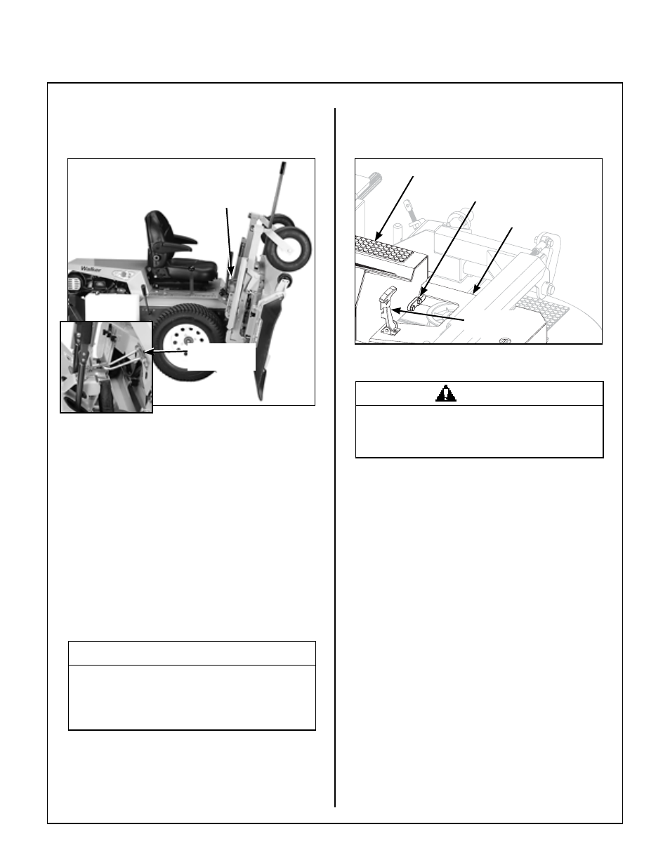 Deck secured in tilt-up position, Footrest installation, Maintenance instructions | Walker MBSSD (27 HP) User Manual | Page 49 / 84