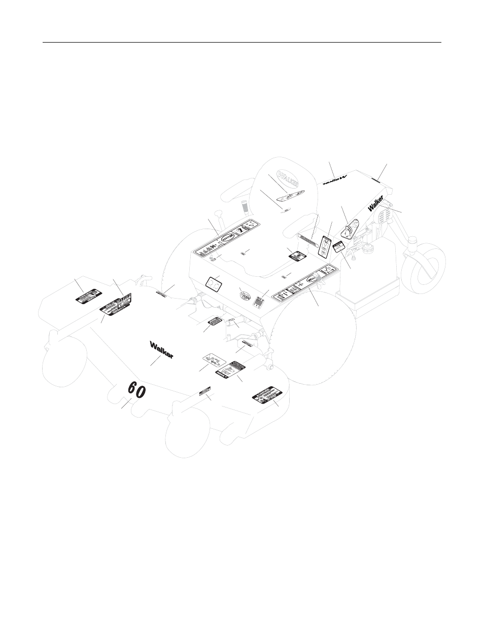 Tractor and deck decals | Walker MBSSD (27 HP) User Manual | Page 63 / 84