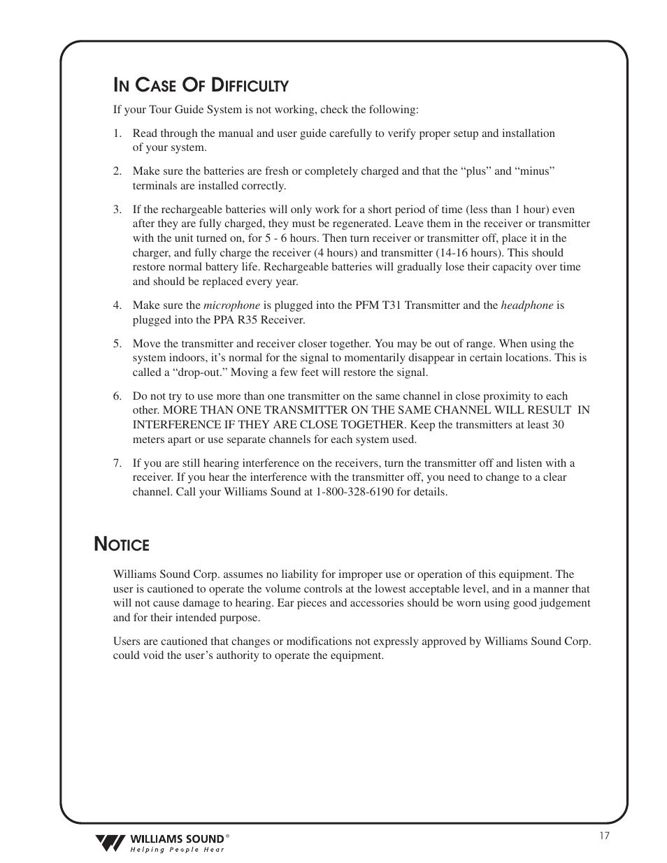Williams Sound HEARING HELPER TGS PRO 720 User Manual | Page 17 / 20