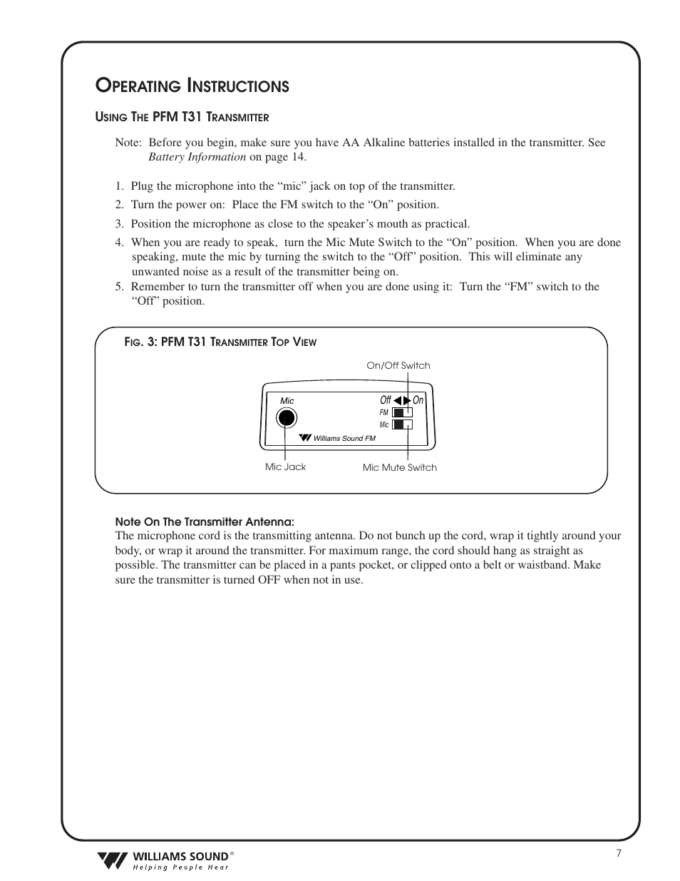 Perating, Nstructions | Williams Sound HEARING HELPER TGS PRO 720 User Manual | Page 7 / 20
