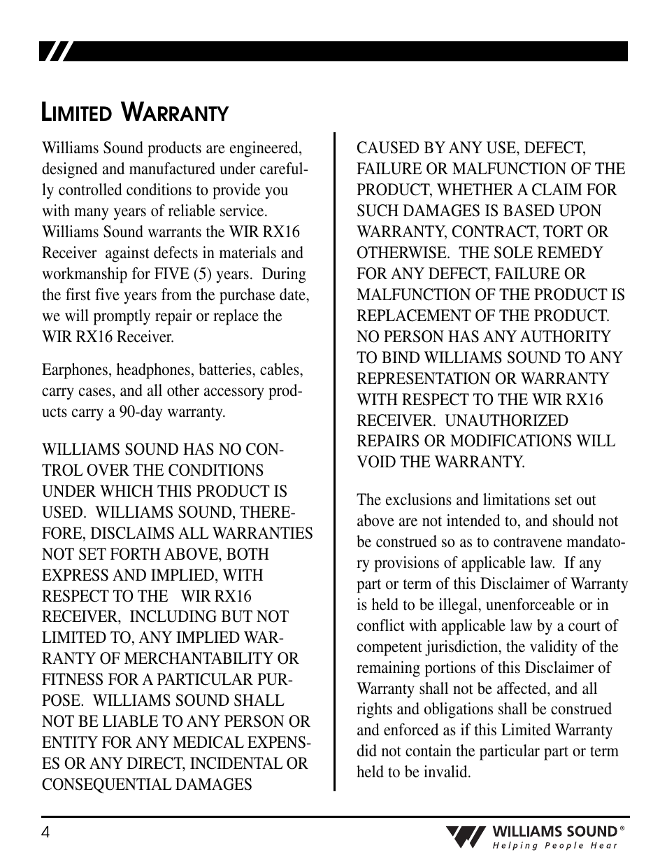 Williams Sound WIR RX16 User Manual | Page 4 / 6
