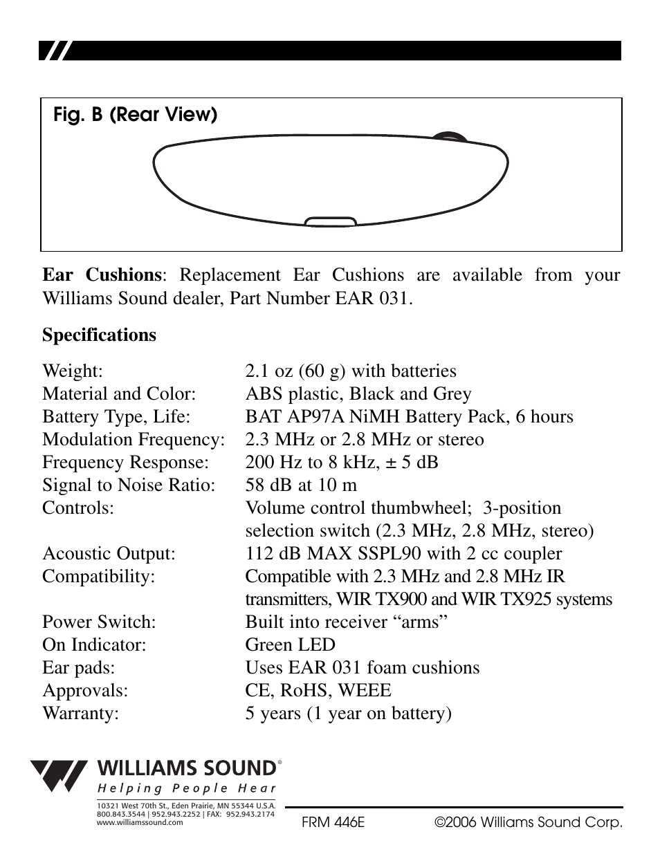 Williams Sound WIR RX16 User Manual | Page 6 / 6