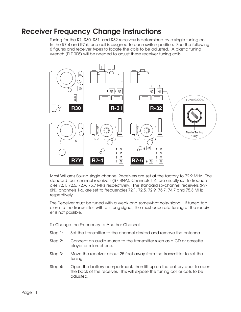 Receiver frequency change instructions | Williams Sound TGS SYS A User Manual | Page 11 / 16
