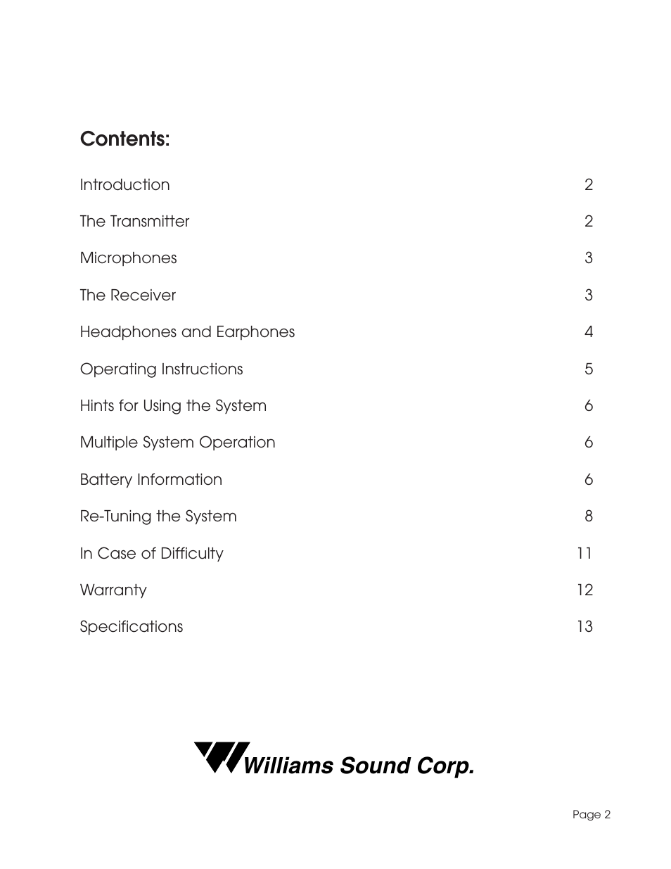 Williams Sound TGS SYS A User Manual | Page 2 / 16
