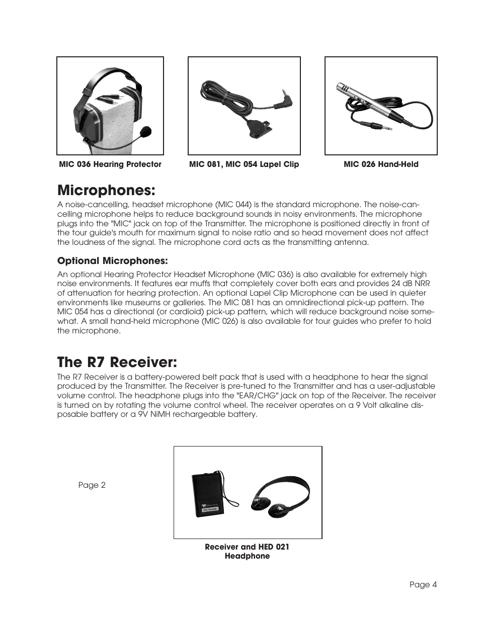 Microphones, The r7 receiver | Williams Sound TGS SYS A User Manual | Page 4 / 16