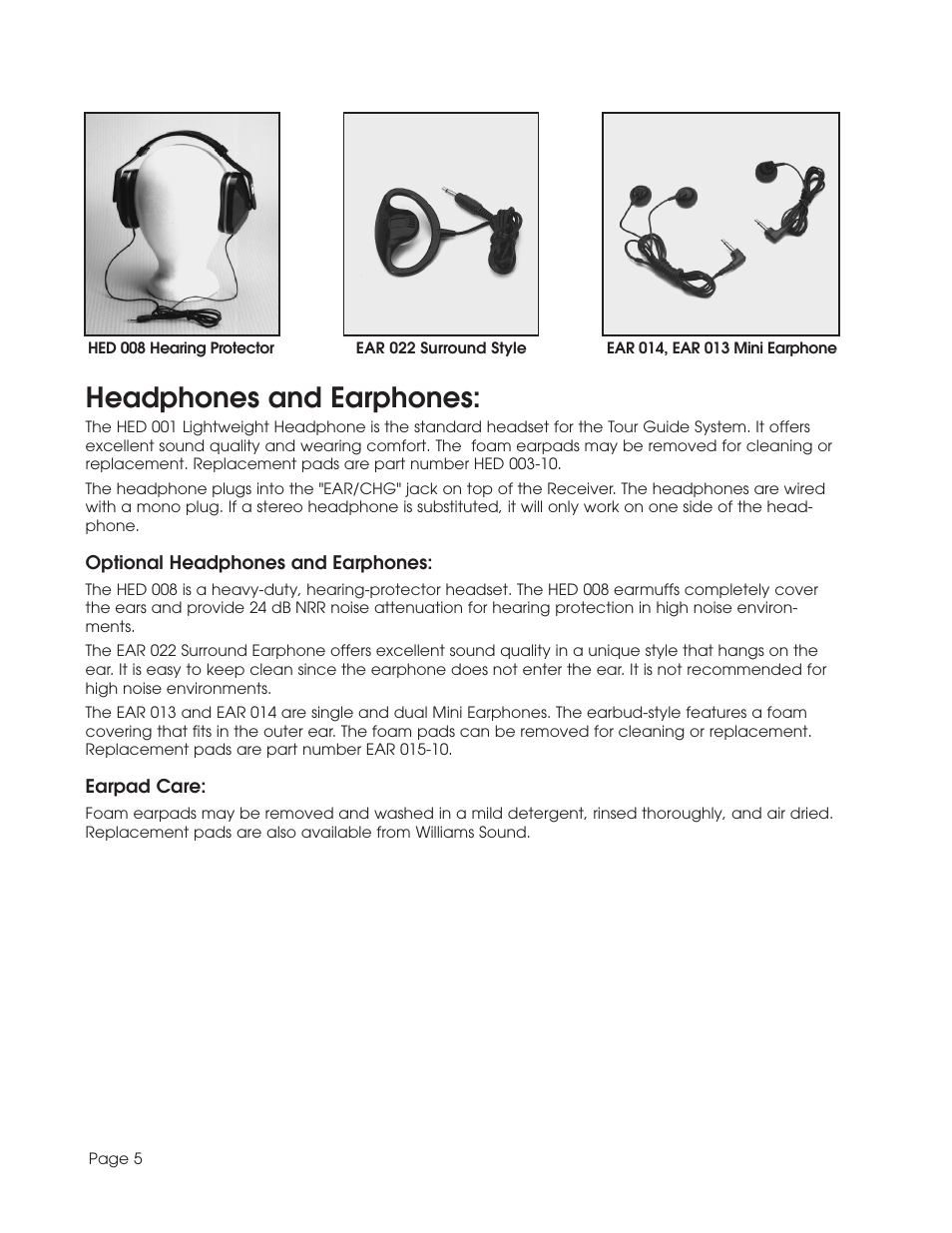 Headphones and earphones | Williams Sound TGS SYS A User Manual | Page 5 / 16