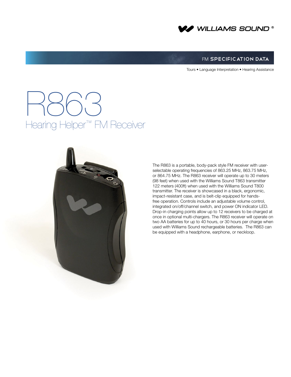 Williams Sound R863 User Manual | 3 pages