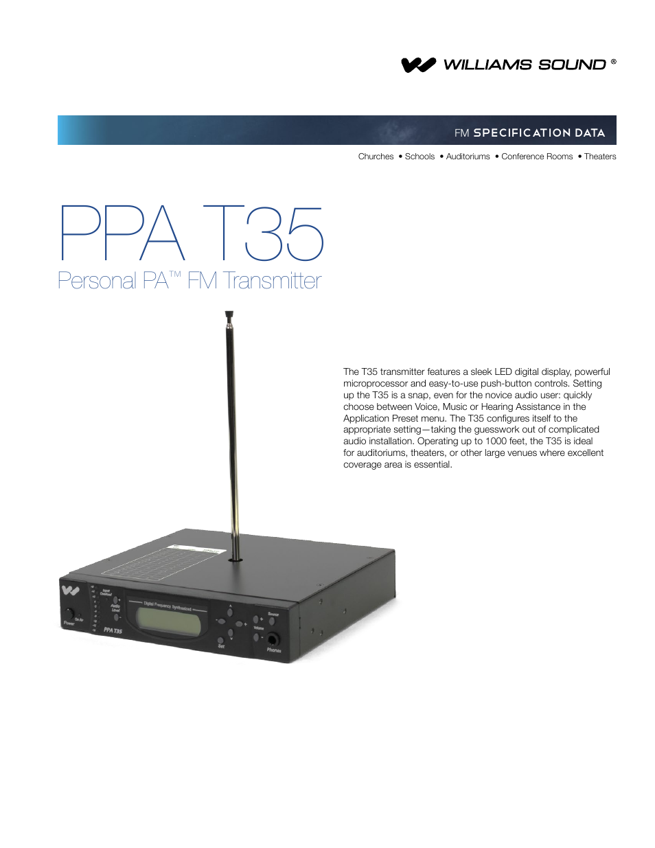 Williams Sound PPA T35 User Manual | 4 pages