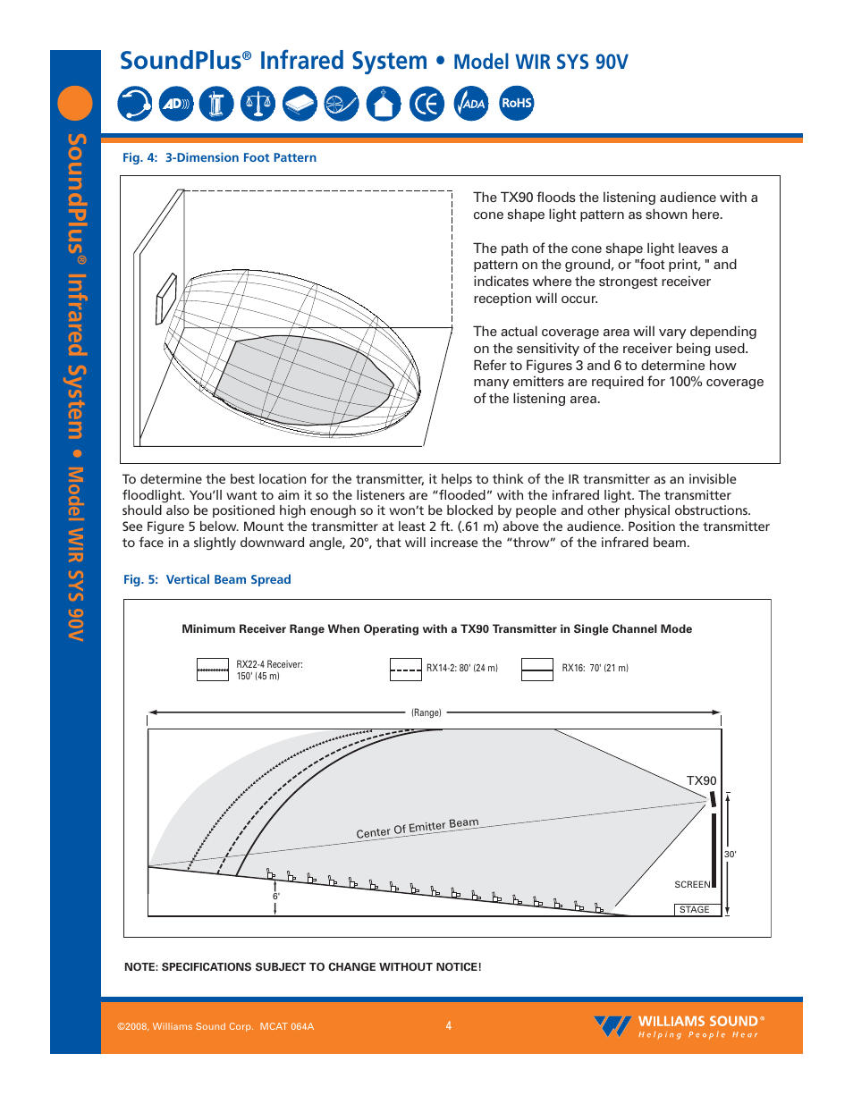Soundplus, Infrar ed system, Infrared system | Model wir sys 90v | Williams Sound SoundPlus Infrared System WIR SYS 90V User Manual | Page 4 / 10