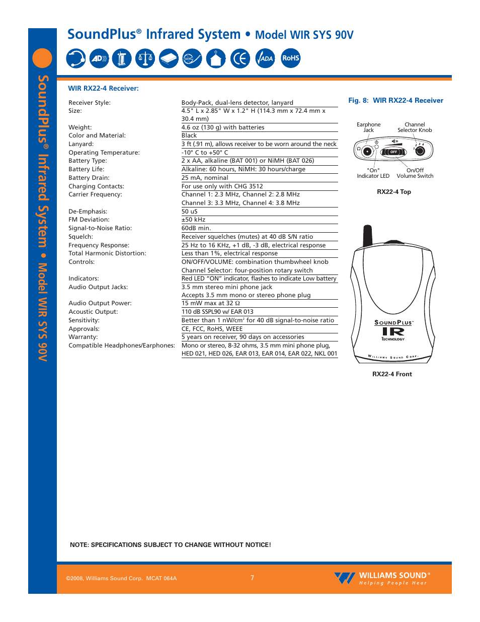 Soundplus, Infrar ed system, Infrared system | Model wir sys 90v | Williams Sound SoundPlus Infrared System WIR SYS 90V User Manual | Page 7 / 10