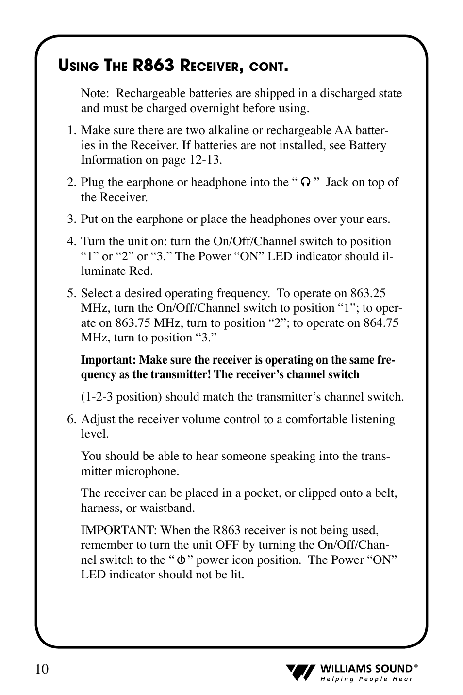 R863 r | Williams Sound T800 User Manual | Page 10 / 20