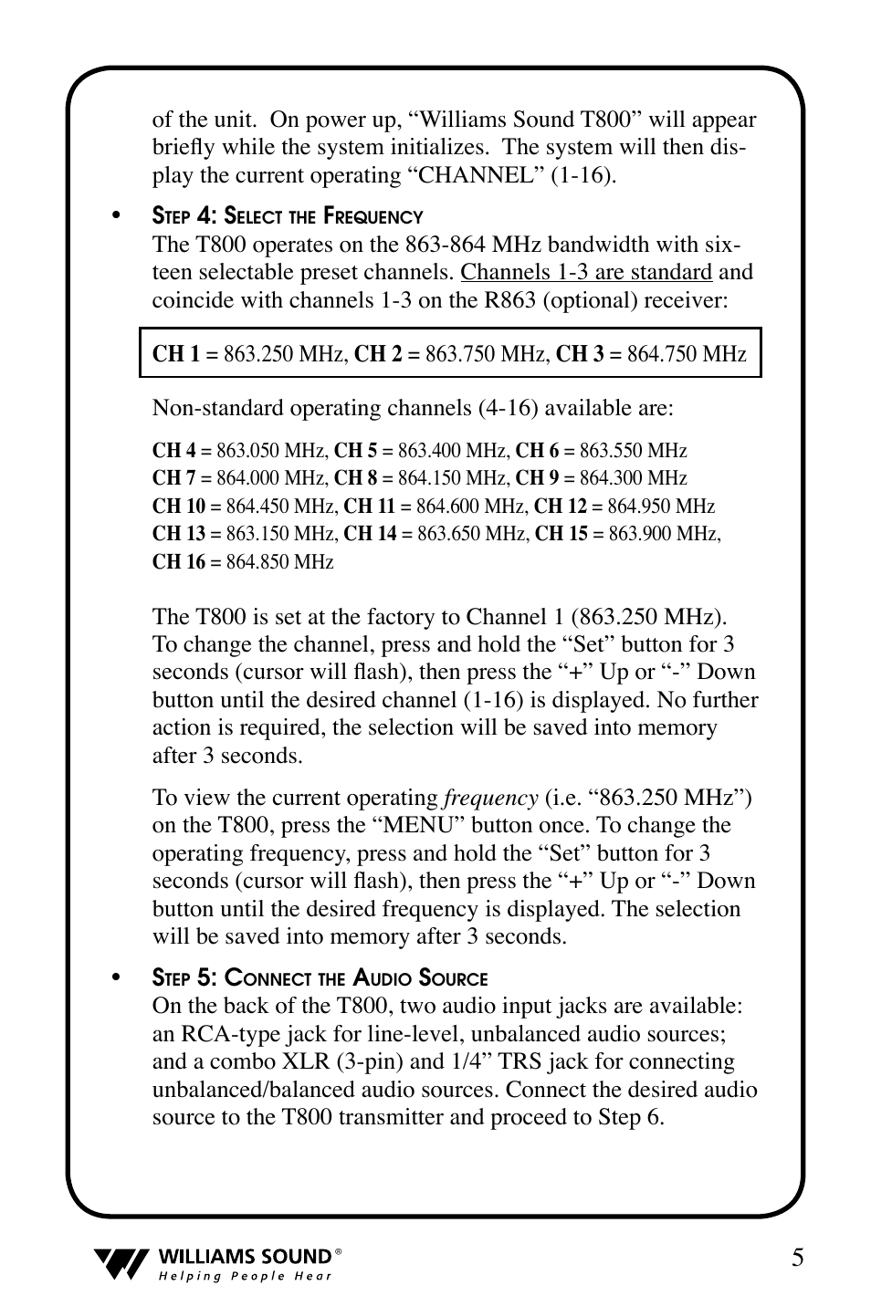 Williams Sound T800 User Manual | Page 5 / 20