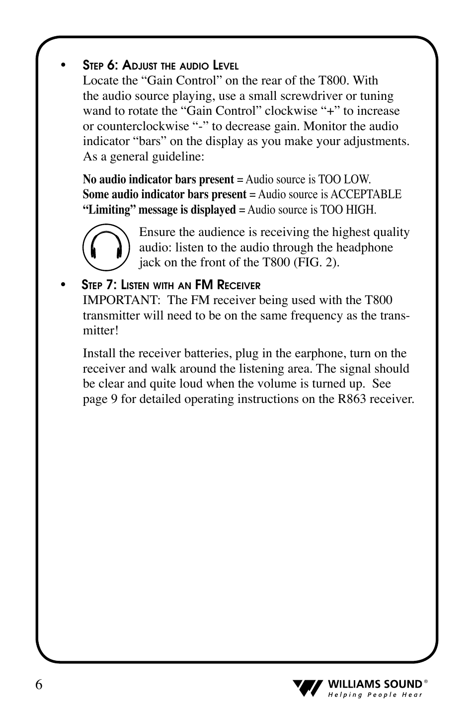 Williams Sound T800 User Manual | Page 6 / 20