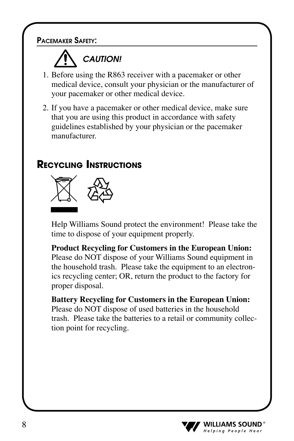Williams Sound T800 User Manual | Page 8 / 20