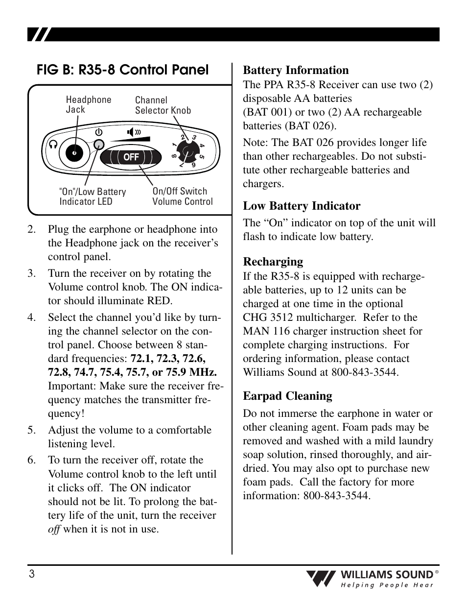 Fig b: r35-8 control panel | Williams Sound Personal PA Receiver PPA R35-8 User Manual | Page 3 / 6