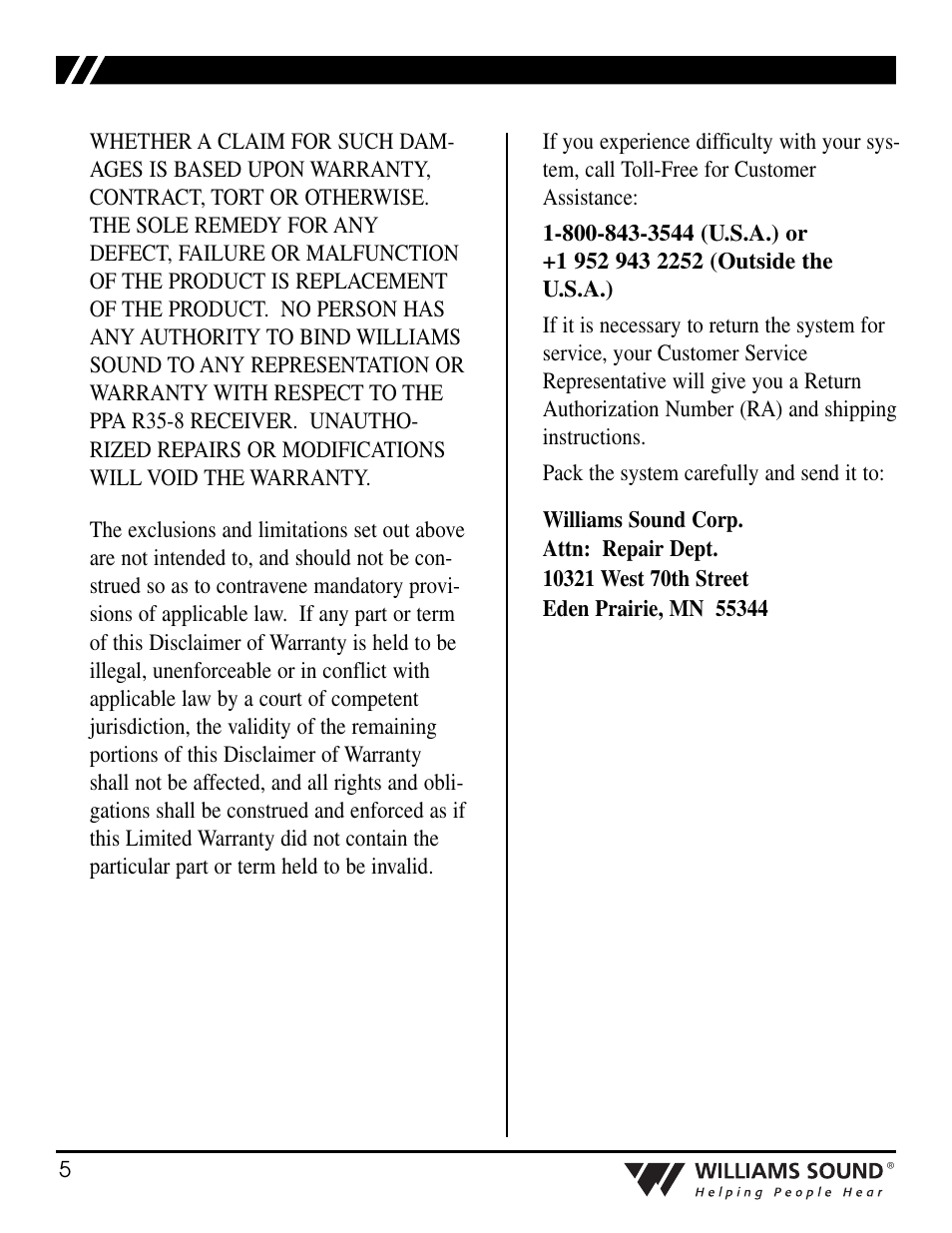 Williams Sound Personal PA Receiver PPA R35-8 User Manual | Page 5 / 6