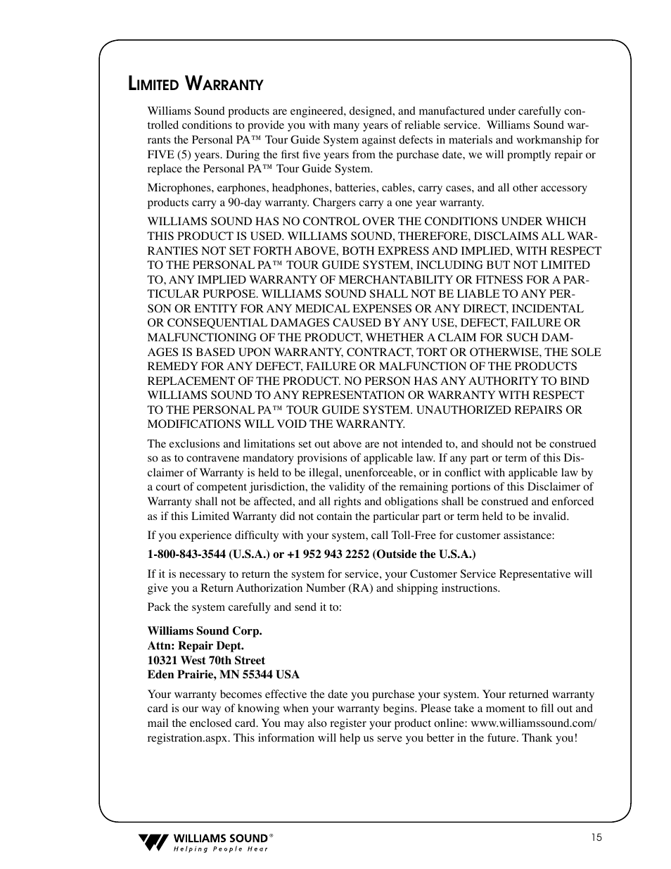 Williams Sound PPA T36 User Manual | Page 15 / 20